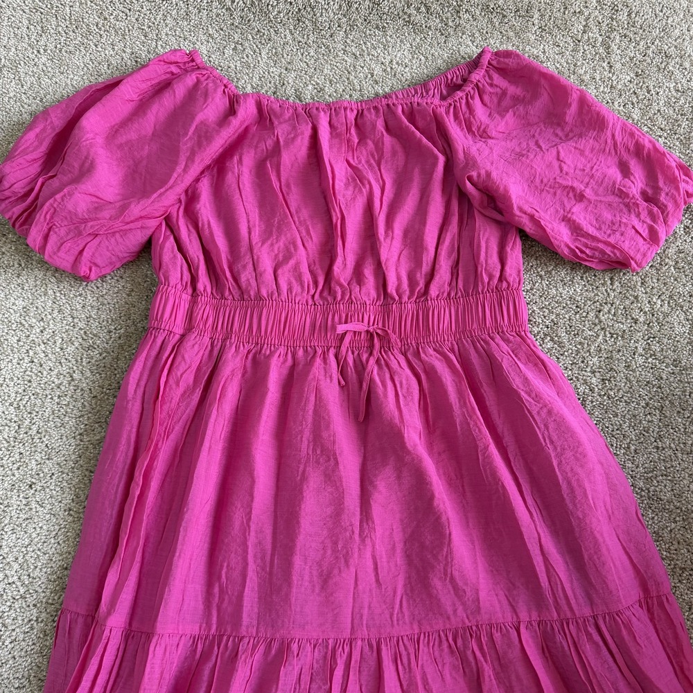 Vince Camuto Dress Womens XL Pink Off Shoulder Short Puff Sleeve Maxi Tiered